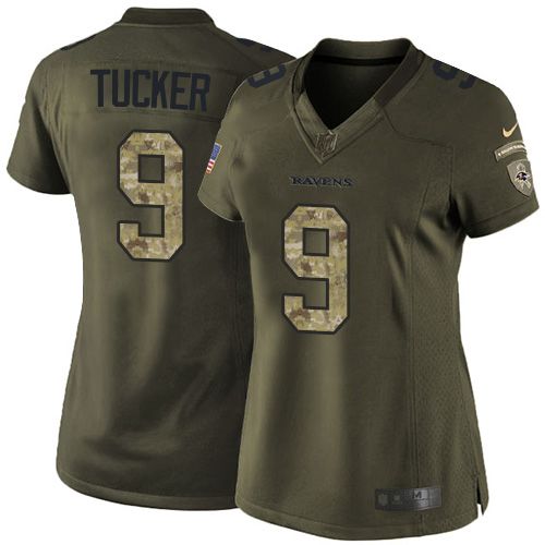 Nike Ravens #9 Justin Tucker Green Women's Stitched NFL Limited Salute to Service Jersey